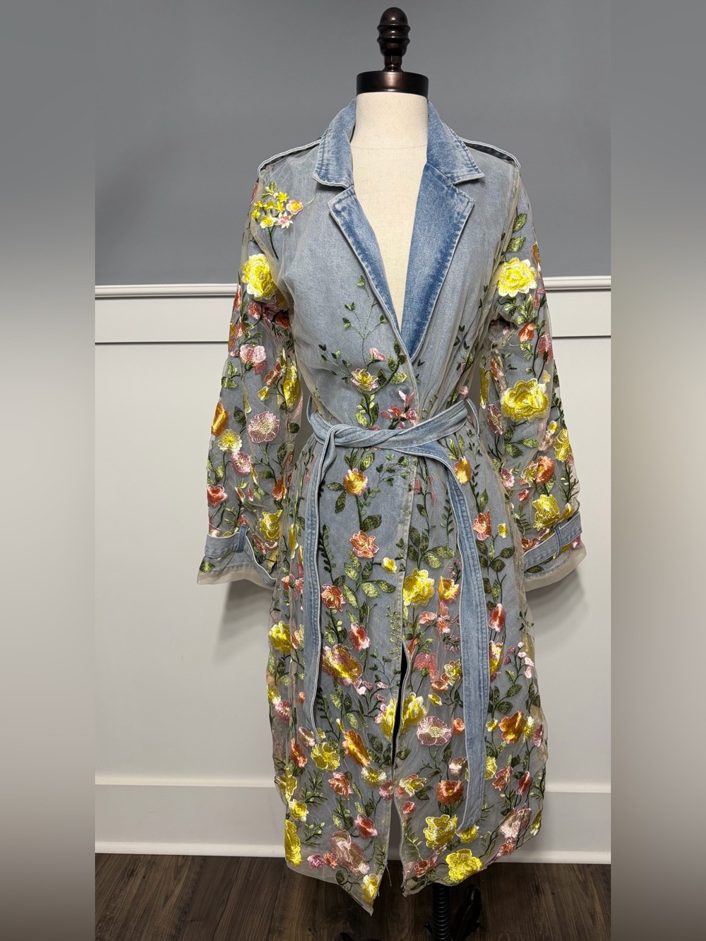 LIFE IN COLOR FLORAL DENIM TRENCH